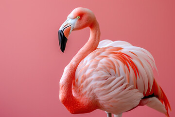 Elegant pink flamingo on a pink background