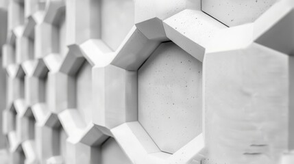  a black and white photo of a wall made out of hexagonal blocks and hexagonal cubes.