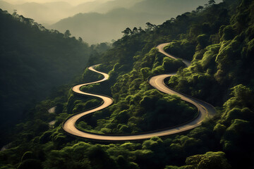 Aerial view of winding mountain road