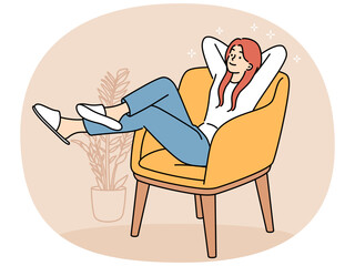 Happy young woman relax in chair