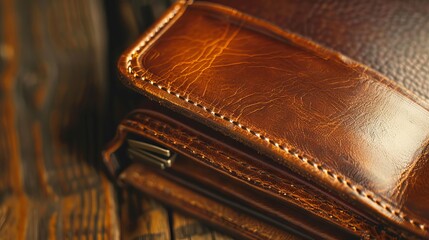 Fototapeta na wymiar close-up of a stunning brown leather wallet for men
