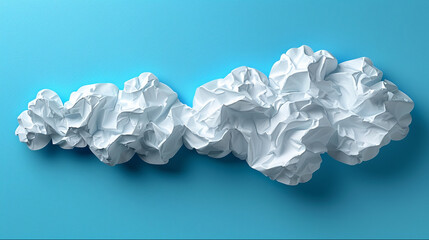 Crumpled paper texture graphic resource. White crumpled paper isolated on blue background.