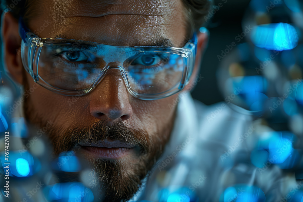 Poster a materials scientist studying the properties of nanomaterials, pushing the boundaries of material s