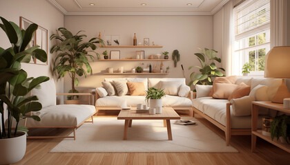 cozy modern living room with indoor plants