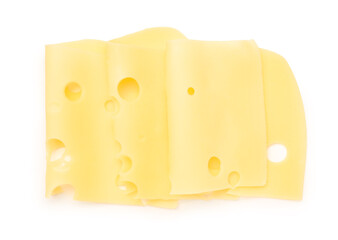 Delicious cheese slices on white background