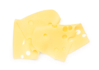 Delicious cheese slices on white background