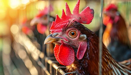 Fotobehang Expansive industrial chicken coop housing growing poultry flock in modern farm setting © Ilja