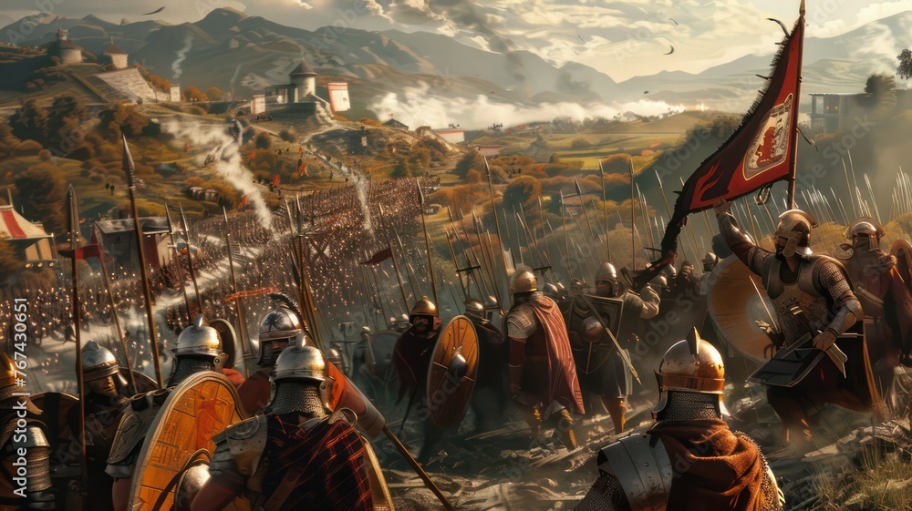 Poster roman army marching in a row created with generative ai