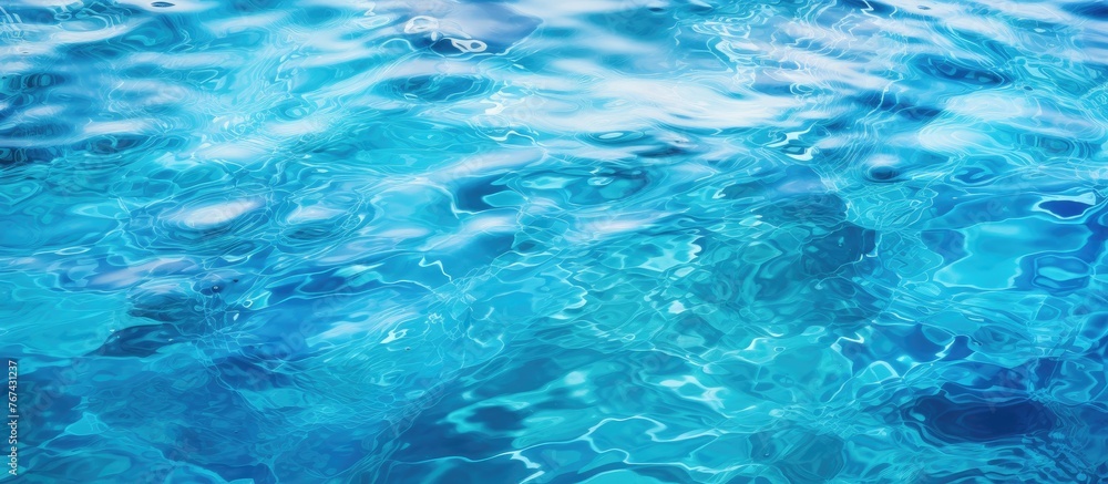 Poster this image features a close-up view of a serene blue water surface, with small, gentle ripples creat