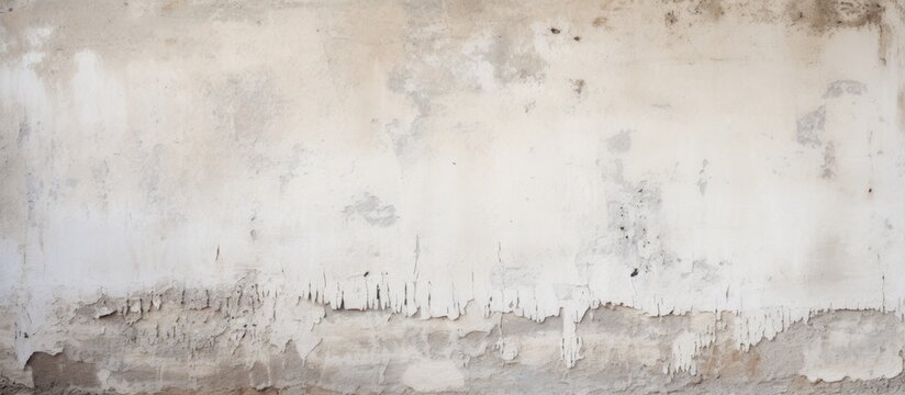 A close up of a white wall with peeling paint resembling a frozen landscape in winter, where liquid water has formed icicles in a unique font