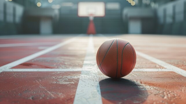 Basketball ball on the fllor of empty basketball arena. 3d illustration