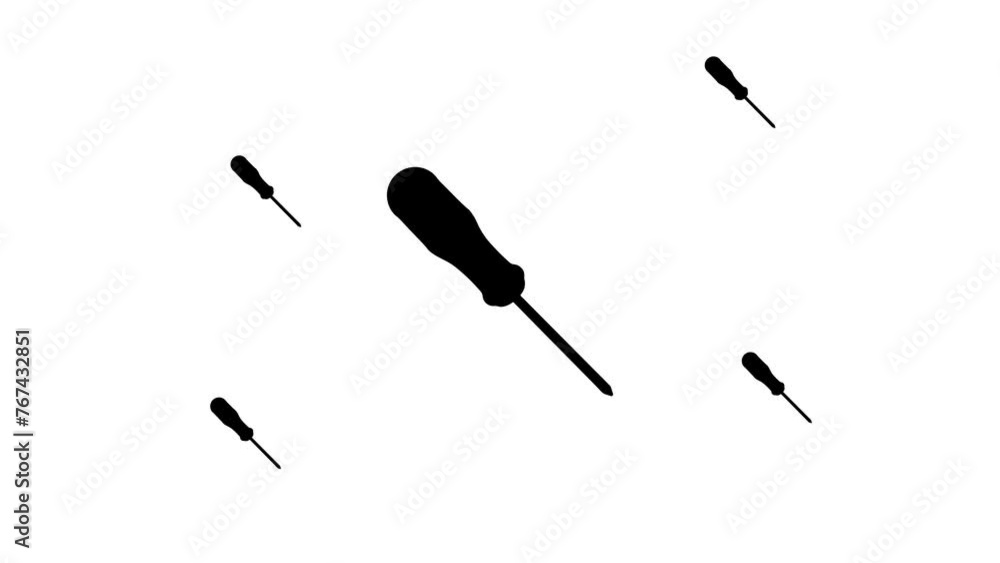 Poster zoom in and out animation the a screwdriver symbol. large black symbol in the center and four small 
