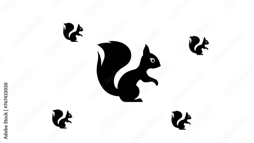 Poster zoom in and out animation the squirrel symbol. large black symbol in the center and four small symbo