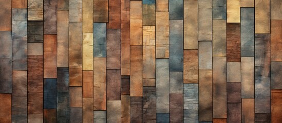 A detailed view of a wall made of different colors and types of wood planks