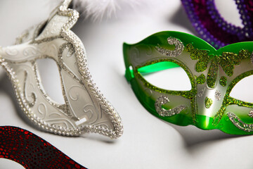 Carnival masks on white background