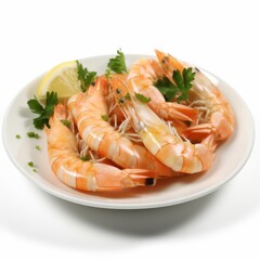 a plate of shrimp and lemon