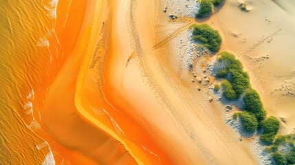 Aerial view of beautiful red sand dune of desert texture landscape background. AI generated image