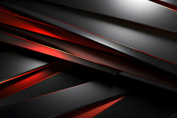 Abstract rendering of brushed color metal surface. Reflective surface. background geometric texture. voluminous black and red panels