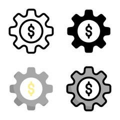 Gear icon set style collection in line, solid, flat, flat line style on white background