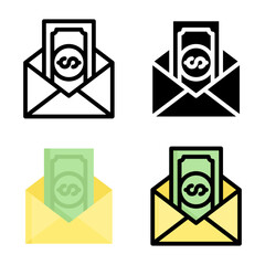 Envelope icon set style collection in line, solid, flat, flat line style on white background