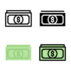 Money icon set style collection in line, solid, flat, flat line style on white background