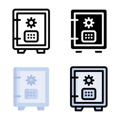 Safe box icon set style collection in line, solid, flat, flat line style on white background
