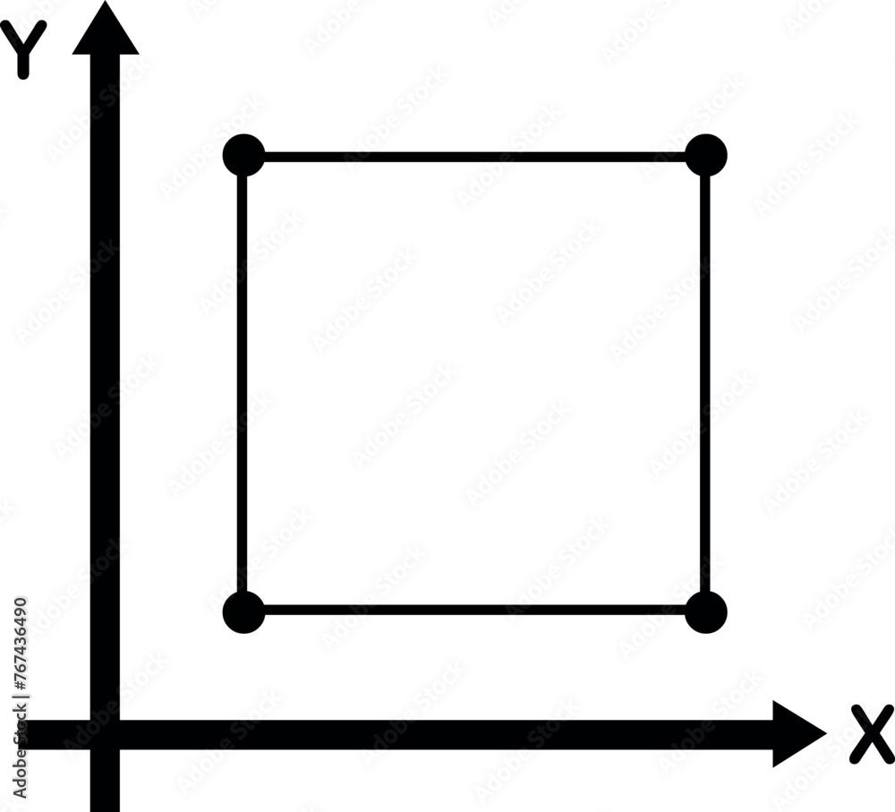 Poster vector illustration cartesian axis in two dimensions and drawing flat square cube shape