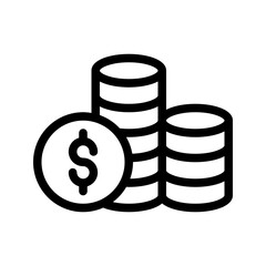 Coin icon in line, solid style on white background