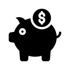 Piggy bank icon in line, solid style on white background