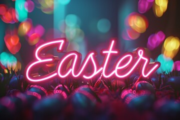 Cute Easter banner, celebration poster.