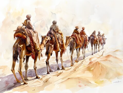 Caravan of camels in the desert.