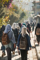 A group of Middle Eastern students go to school
