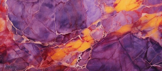 A detailed closeup of a purple and yellow marble texture resembling a vibrant landscape painting...