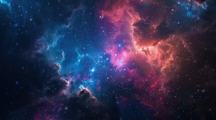 Beautiful panoramic space nebula and shining stars in sky background. AI generated