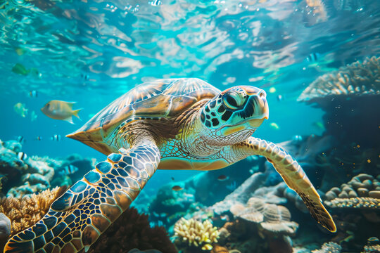 Turtle in Ocean Close Up