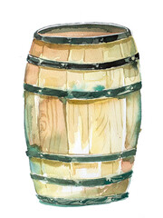 Oak barrel clipart isolated. Watercolor rustic.wooden barrel painting.