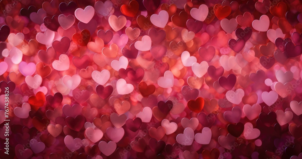 Poster a large number of red and pink hearts are arranged in a pattern. generative ai.