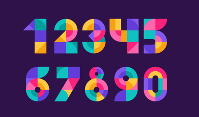 Geometric numbers colourful set. Collection of vector modern numbers