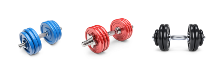 gym weights and training fitness equipment, athletic active workout body building, healthy lifestyle, bumbbells, set icons isolated on transparent png cutout background