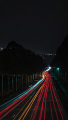 The light line of car lights at night