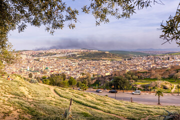 Fez, Morocco - March 17, 2024: Panoramic view of the medina of Fez from Borj Nord in Morocco