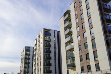 Naklejka premium New apartments building in Lasnamae district. Tallinn, Estonia, Europe. March 2024