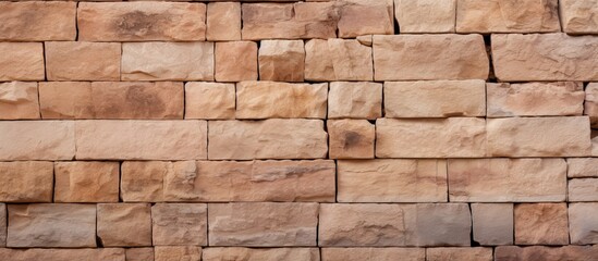 A close up of a brown brick wall with a lot of rectangular bricks. It showcases the beauty of brickwork, a popular building material for facades and stone walls