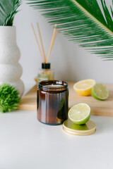 spa still life with soy handmade candl and green tea