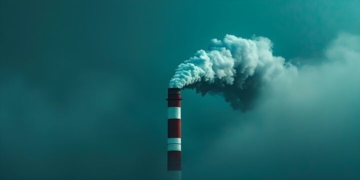 Photo of industrial smokestack emitting toxic fumes highlighting environmental pollution and its global impact. Concept Industrial Pollution, Toxic Fumes, Environmental Impact, Global Crisis