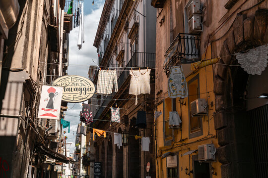 Via dei Tribunali is a busy and touristic street in the old historic center of Naples, Italy