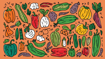 Vibrant Veggie Visions: Whimsical Hand-Drawn Collection for Creative Inspiration