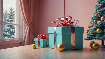 gift box, Christmas tree branch, balls event