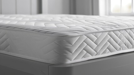 Close up of white mattress protector covering the bed for added comfort and protection - obrazy, fototapety, plakaty