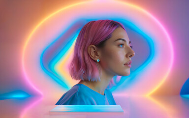 AI generated portrait in a cyber pop neon abstract